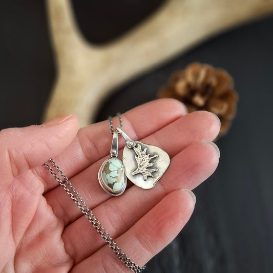 Treasure Mountain Turquoise and Moose Antler Charm Necklace | Sterling Silver
