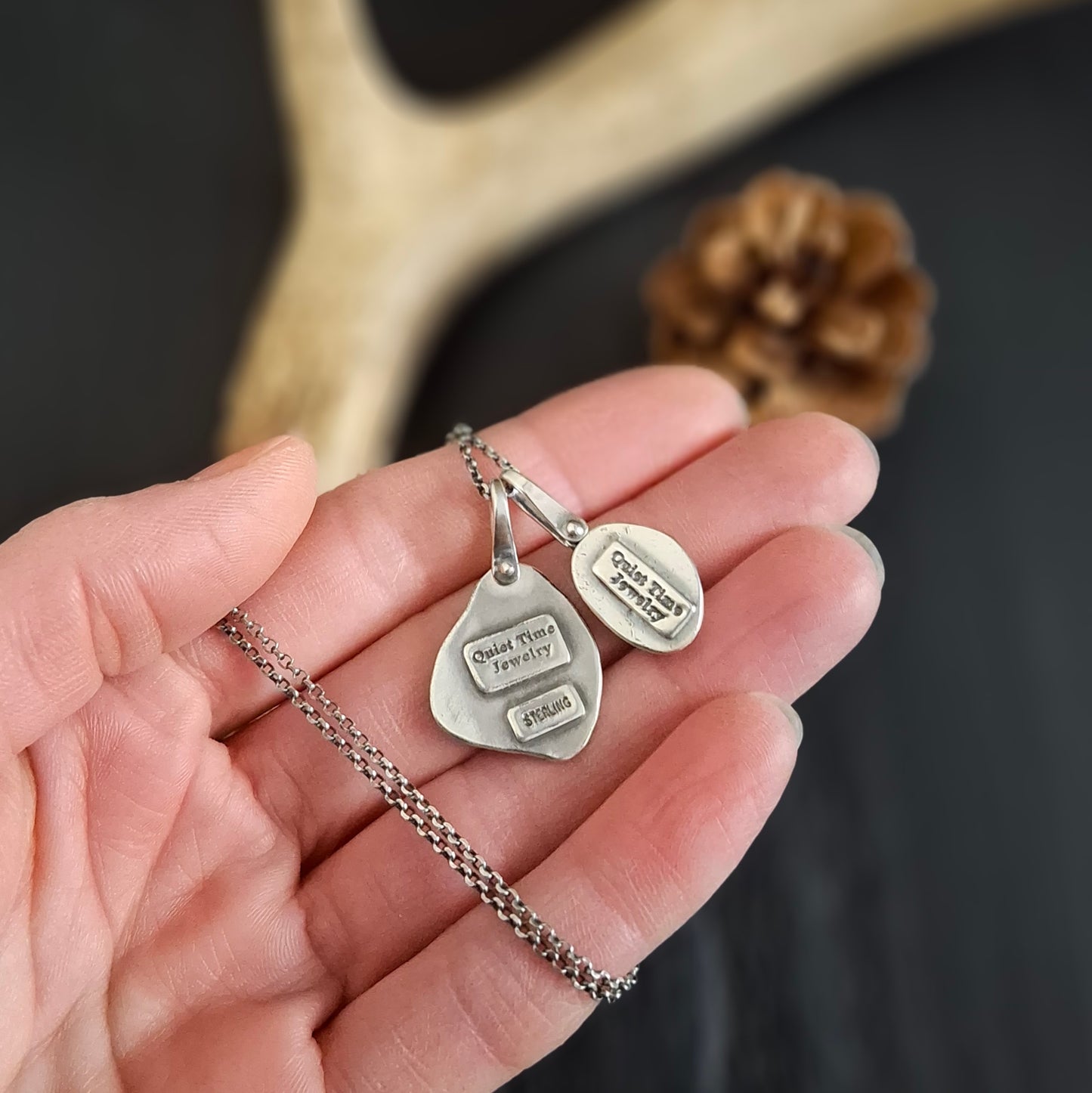 Treasure Mountain Turquoise and Moose Antler Charm Necklace | Sterling Silver
