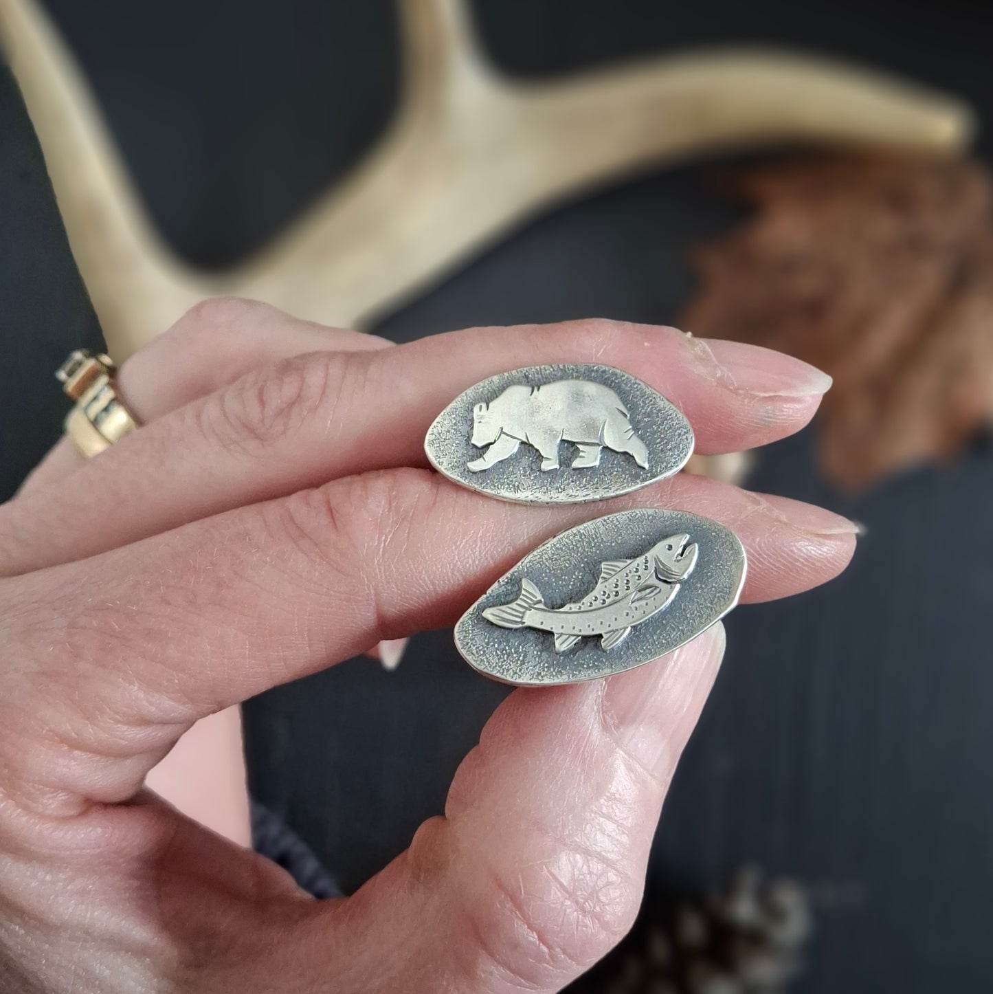 Trout and Bear Bookmarks | Reclaimed Silver and Leather