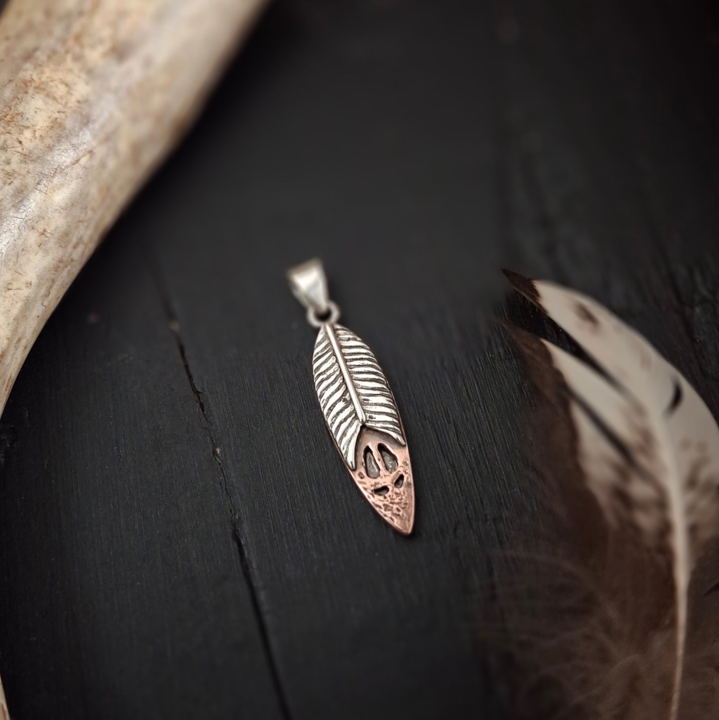 Deer Track Feather Pendant | Sterling Silver and Copper | Above and Below Collection
