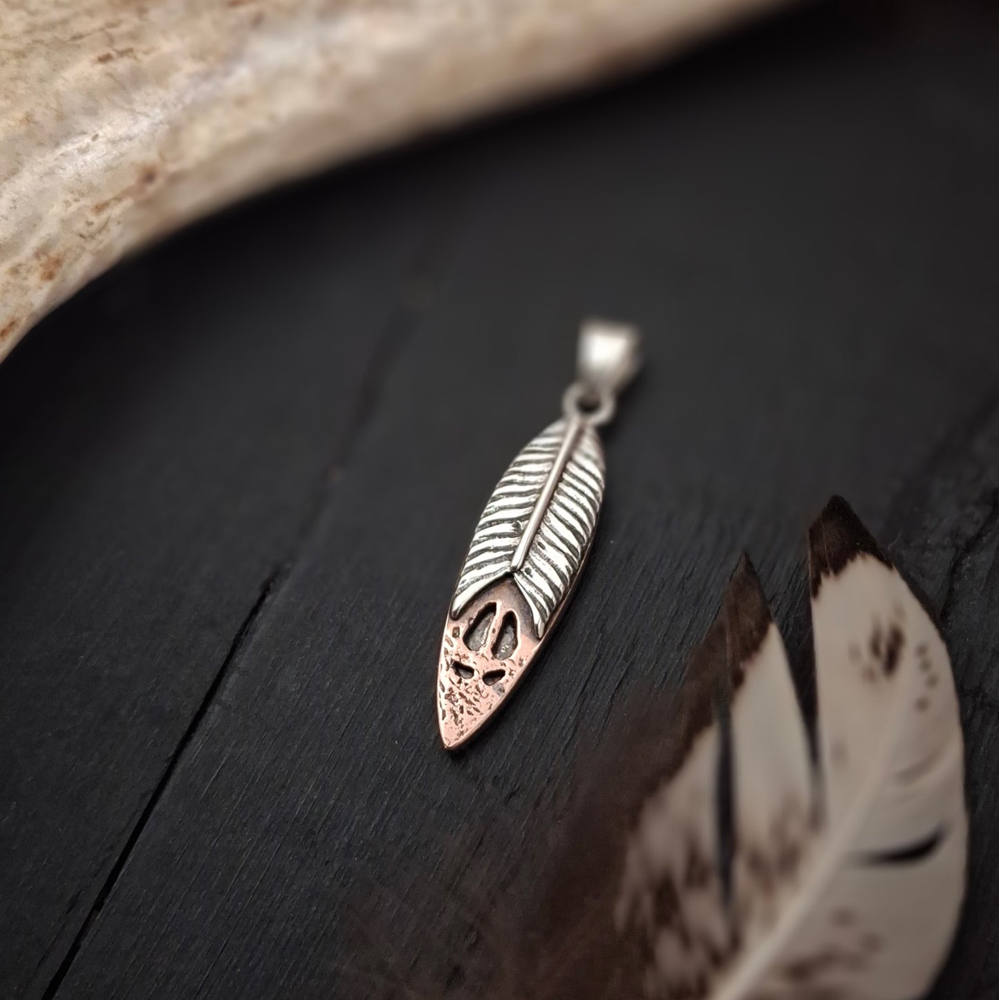 Deer Track Feather Pendant | Sterling Silver and Copper | Above and Below Collection