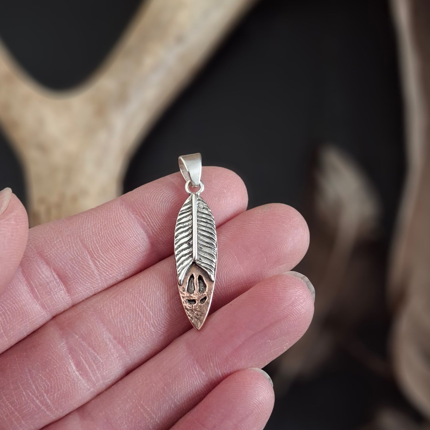 Deer Track Feather Pendant | Sterling Silver and Copper | Above and Below Collection