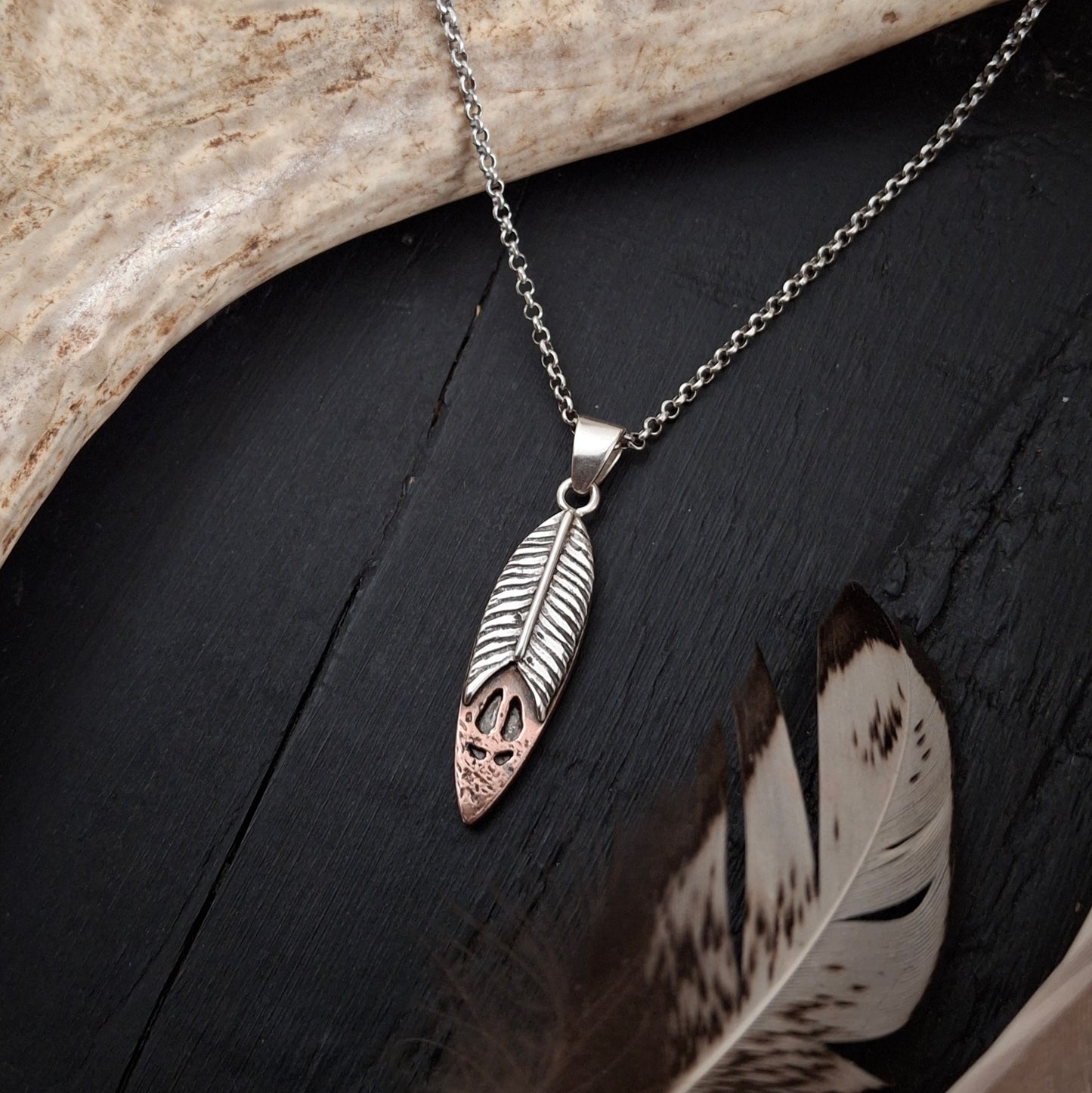 Deer Track Feather Pendant | Sterling Silver and Copper | Above and Below Collection