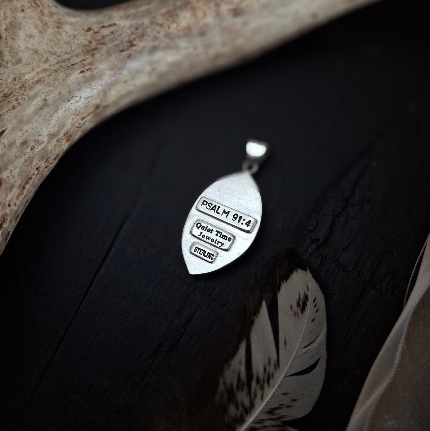 Bear Track Feather Pendant | Sterling Silver and Copper | Psalm 91:4 | Above and Below Collection