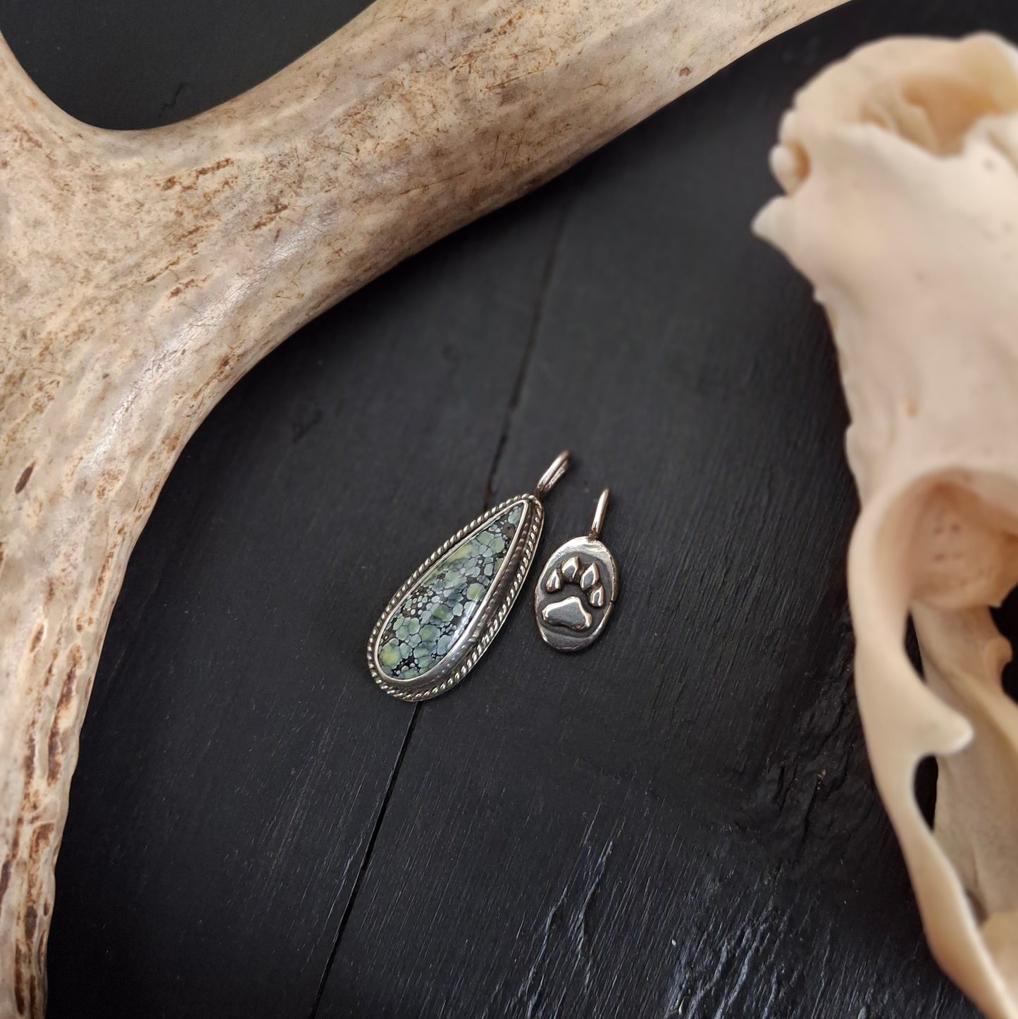 Coyote Track and Variscite Pendant | Sterling Silver | Above and Below Collection