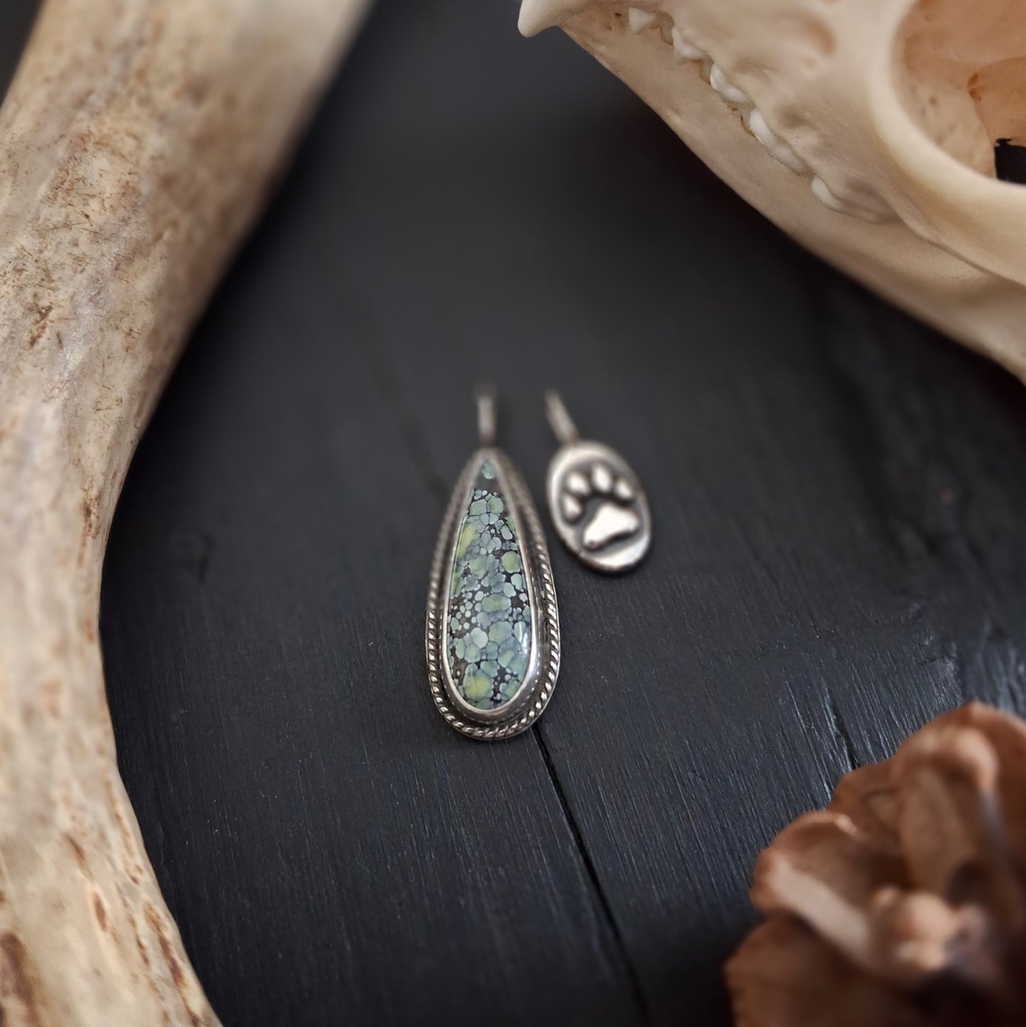 Coyote Track and Variscite Pendant | Sterling Silver | Above and Below Collection
