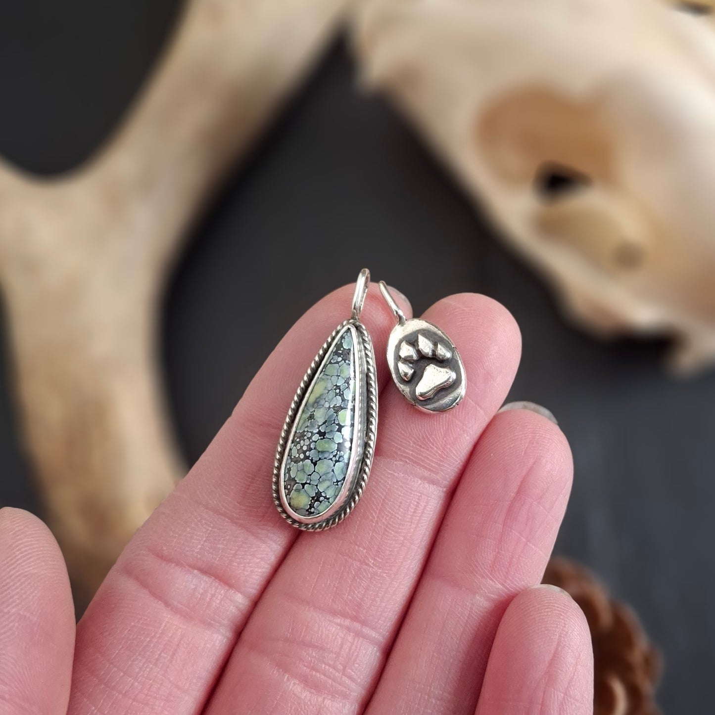 Coyote Track and Variscite Pendant | Sterling Silver | Above and Below Collection