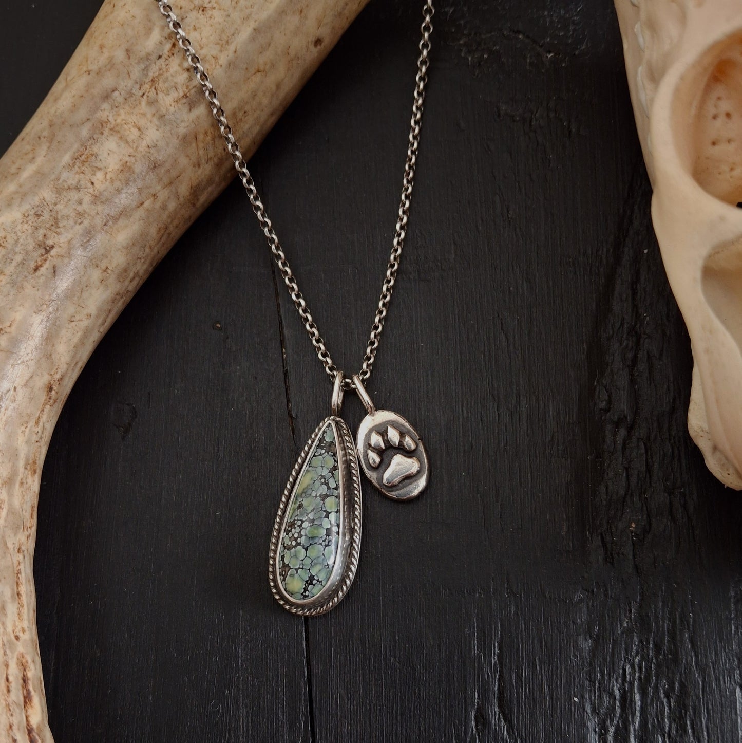 Coyote Track and Variscite Pendant | Sterling Silver | Above and Below Collection