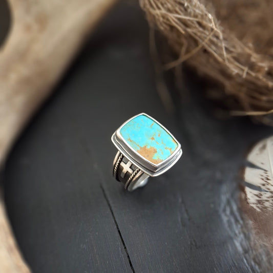 Kingman Turquoise Cross Ring | Sterling Silver | Above and Below Collection