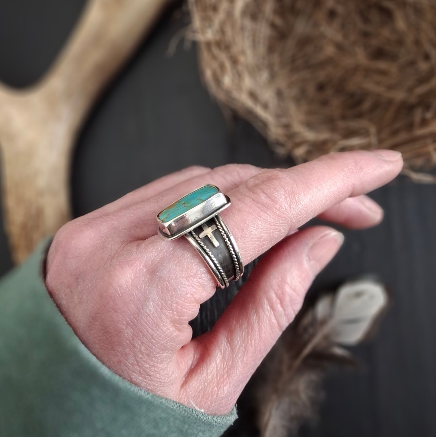 Kingman Turquoise Cross Ring | Sterling Silver | Above and Below Collection