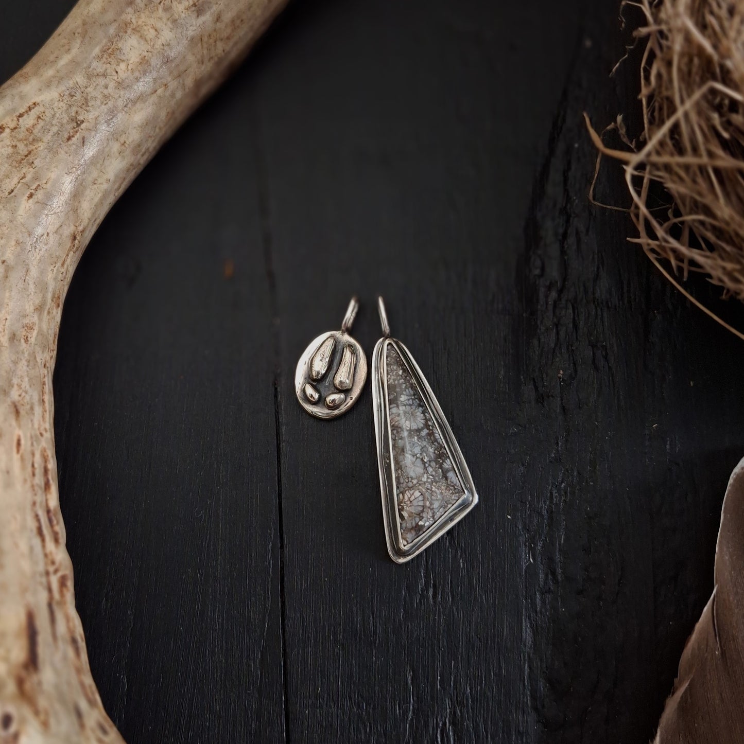 Deer Track and Fossil Stone Pendant | Sterling Silver | Above and Below Collection