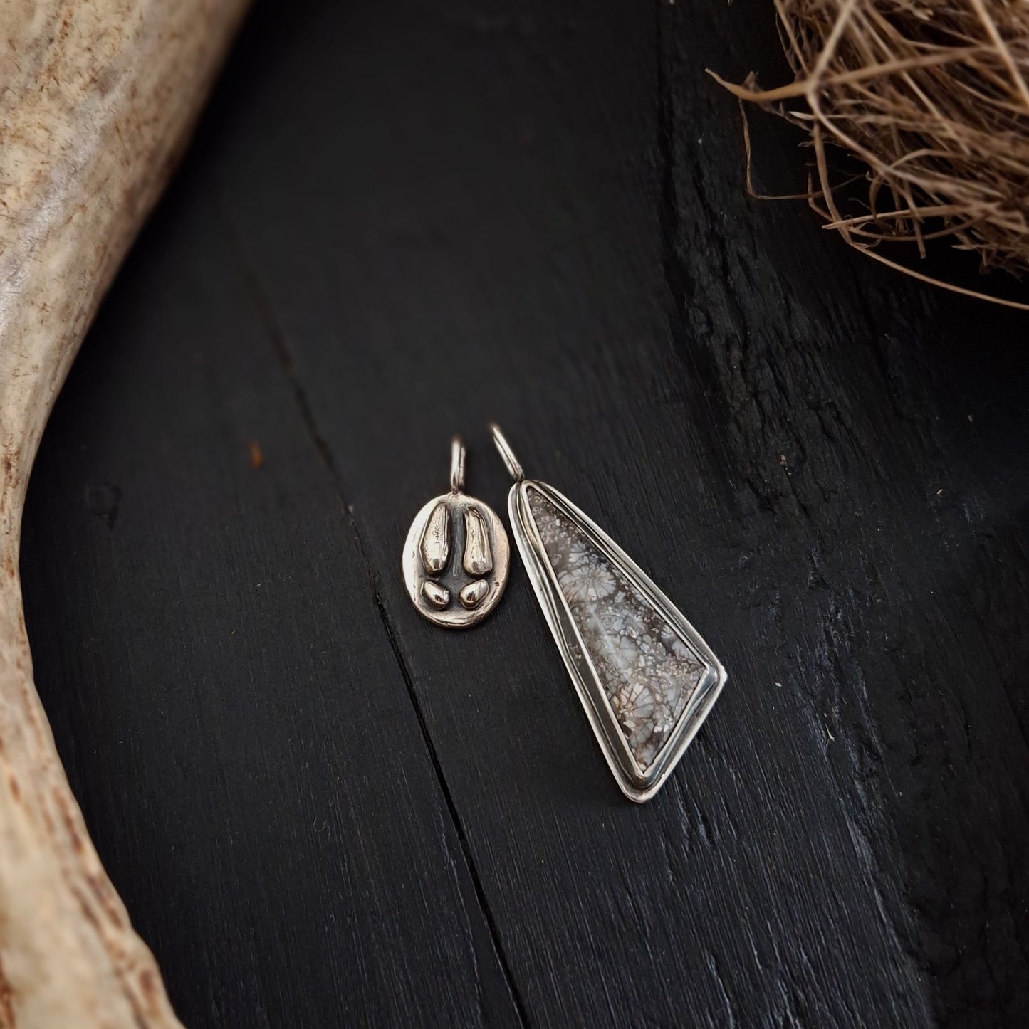 Deer Track and Fossil Stone Pendant | Sterling Silver | Above and Below Collection
