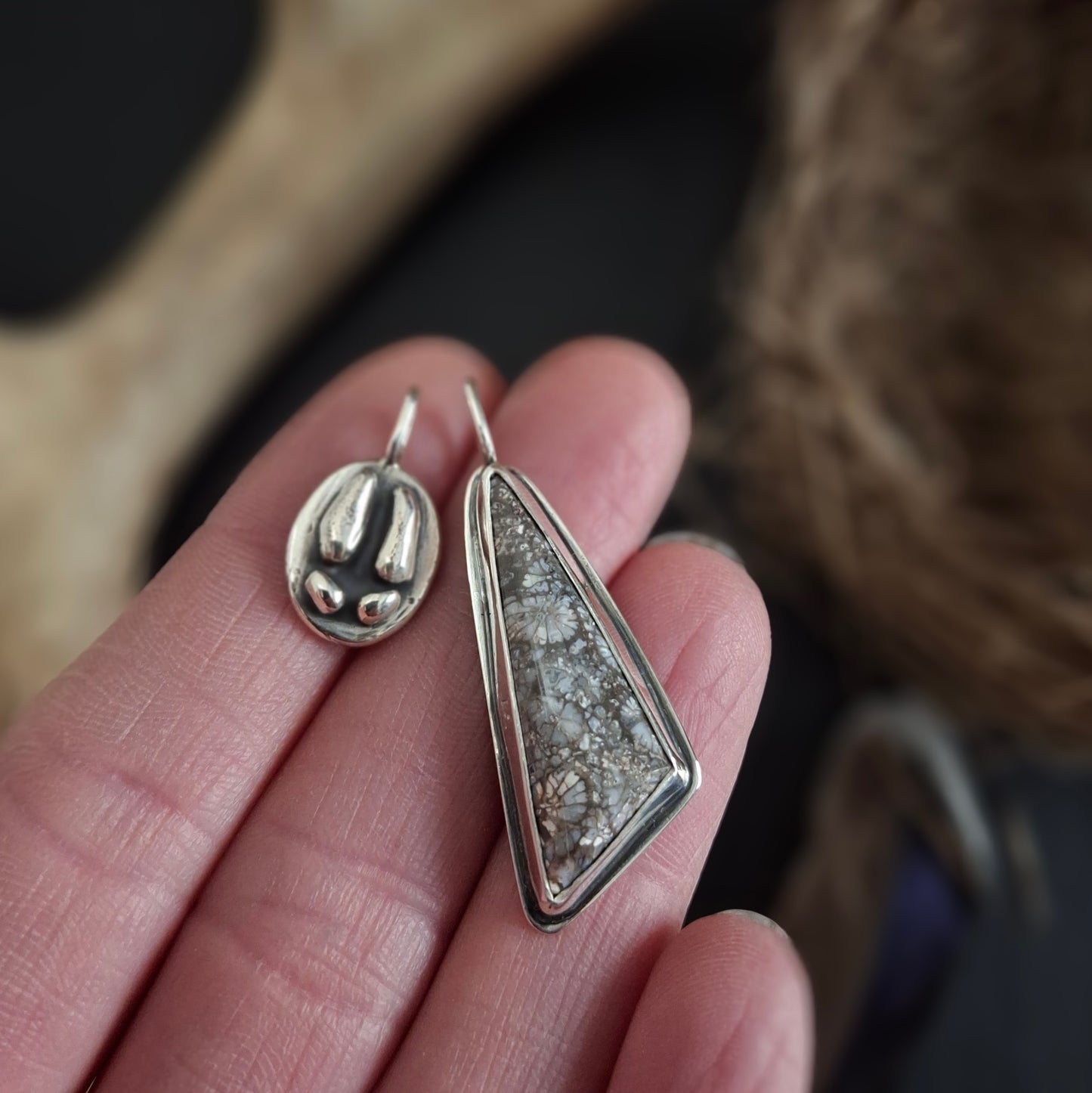 Deer Track and Fossil Stone Pendant | Sterling Silver | Above and Below Collection