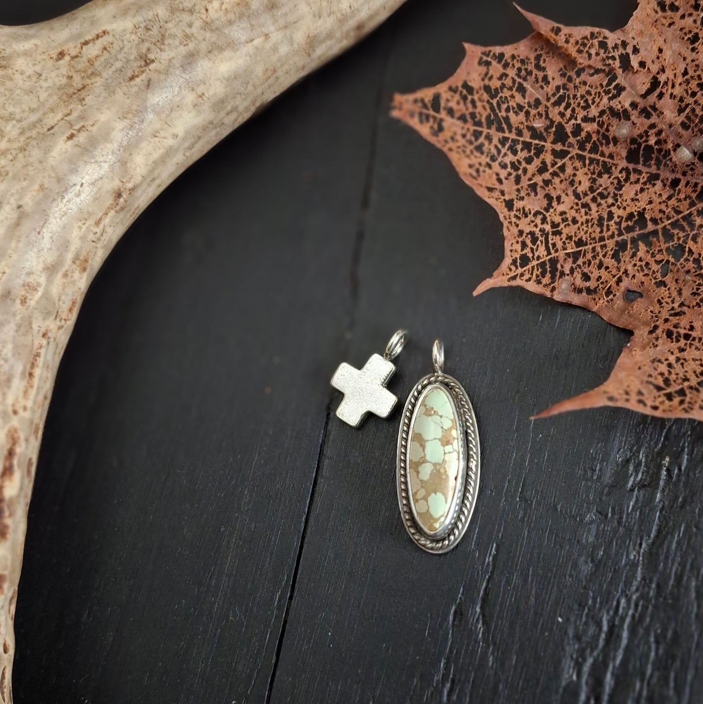 Treasure Mountain Turquoise Necklace with Greek Cross Charm | Sterling Silver Faith Jewelry