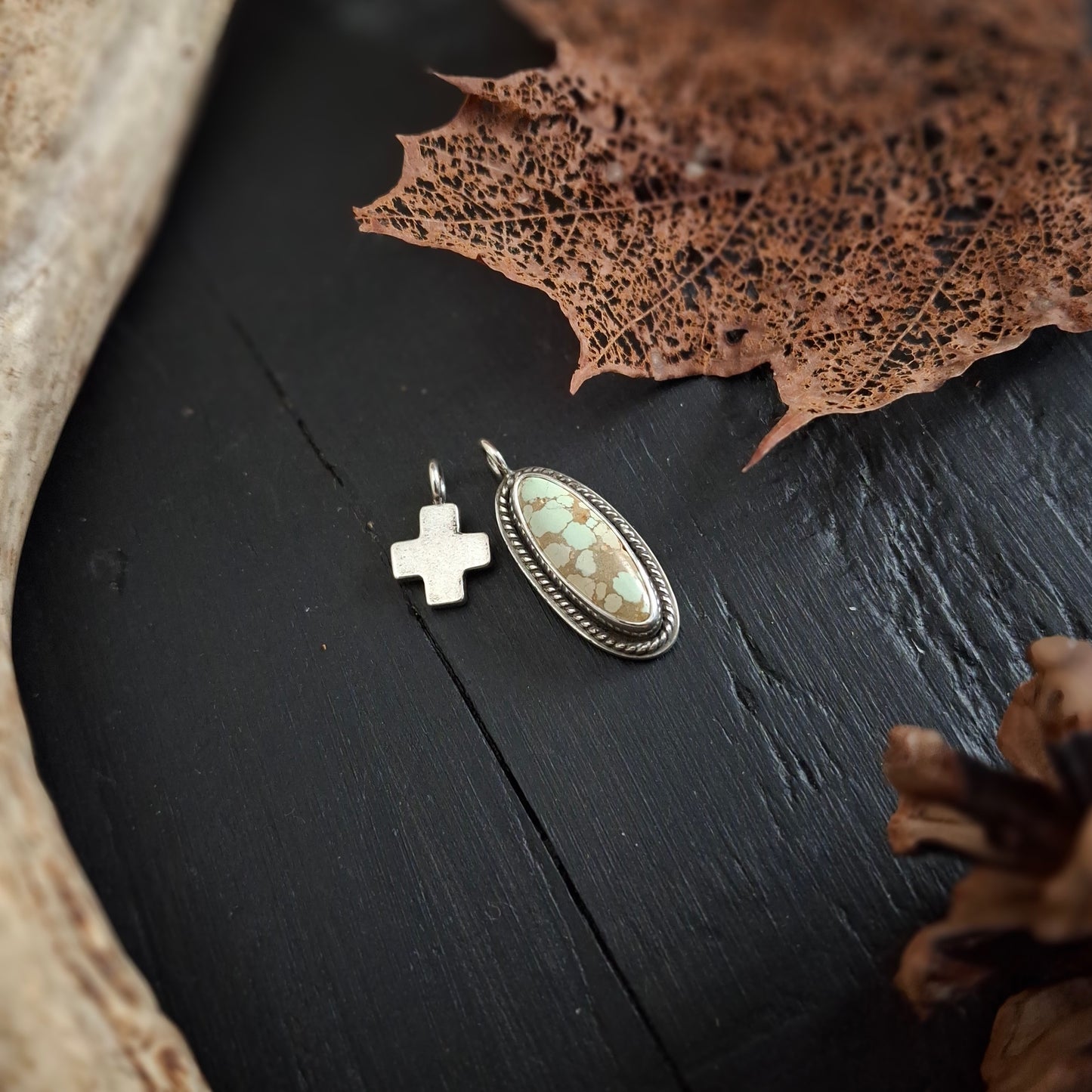 Treasure Mountain Turquoise Necklace with Greek Cross Charm | Sterling Silver Faith Jewelry
