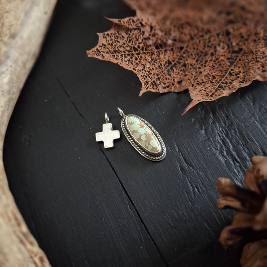 Treasure Mountain Turquoise Necklace with Greek Cross Charm | Sterling Silver Faith Jewelry