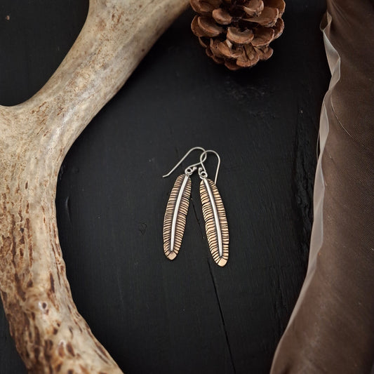 Brass Feather Earrings | Sterling Silver Hooks | Above and Below Collection