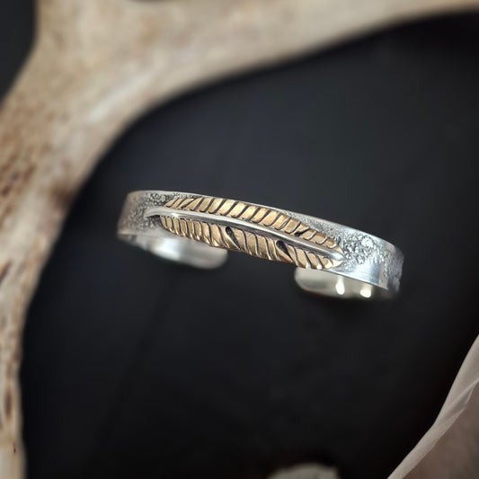 Feather Cuff with Turquoise | Sterling Silver and Brass | Above and Below Collection