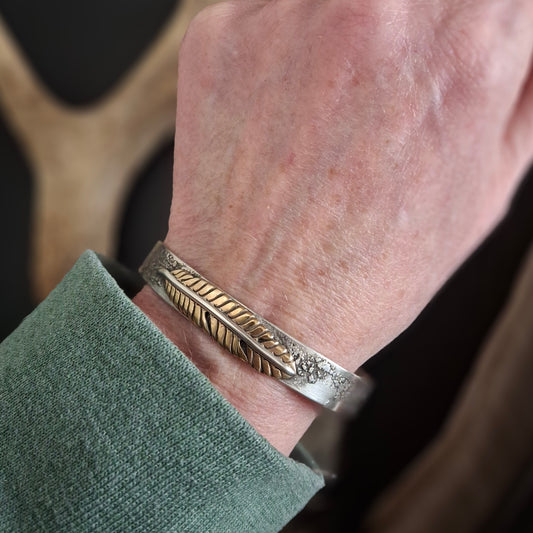 Feather Cuff with Turquoise | Sterling Silver and Brass | Above and Below Collection