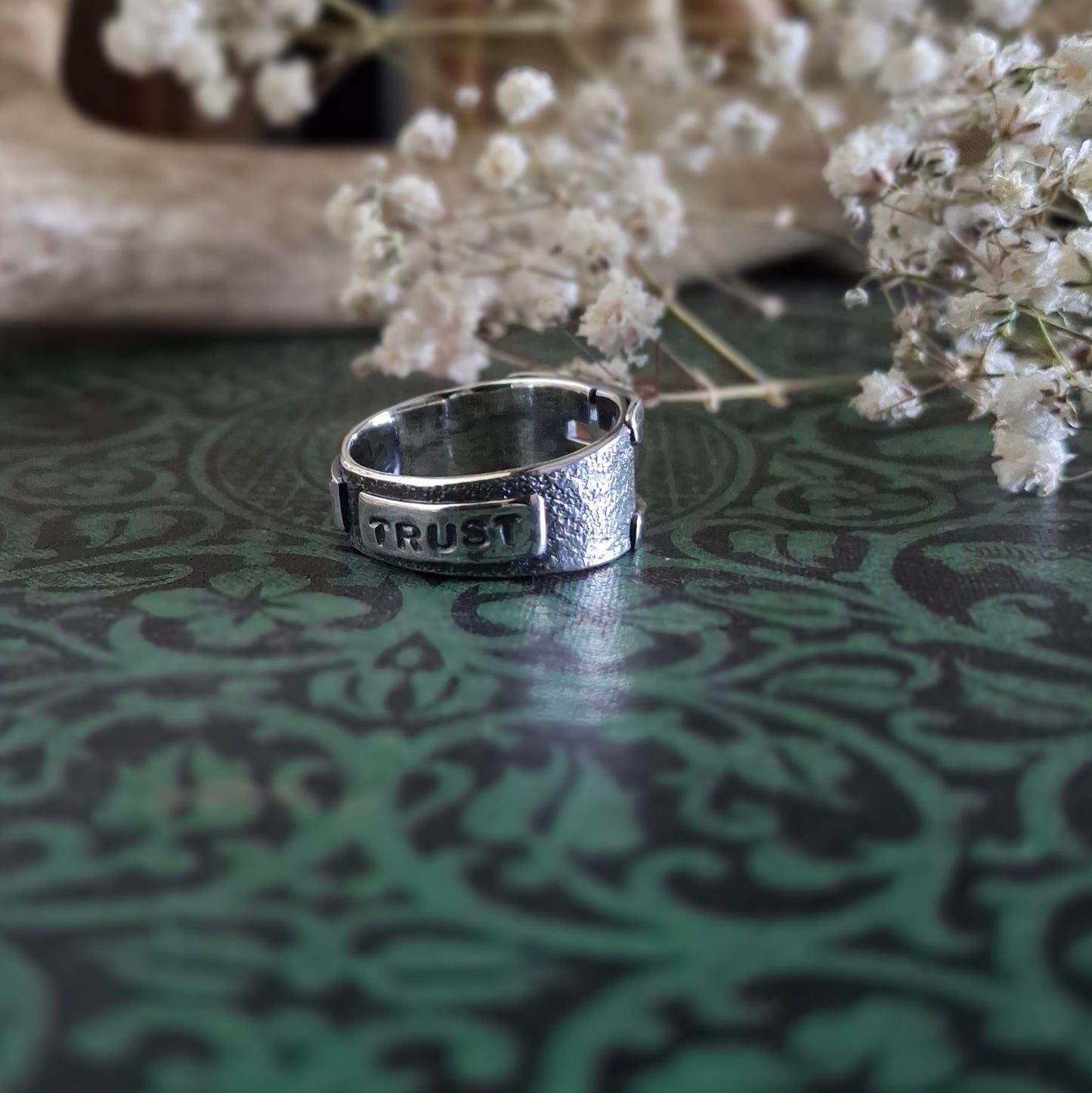 Faith Cross Ring with Pray Trust Message | Sterling Silver | Made to Order