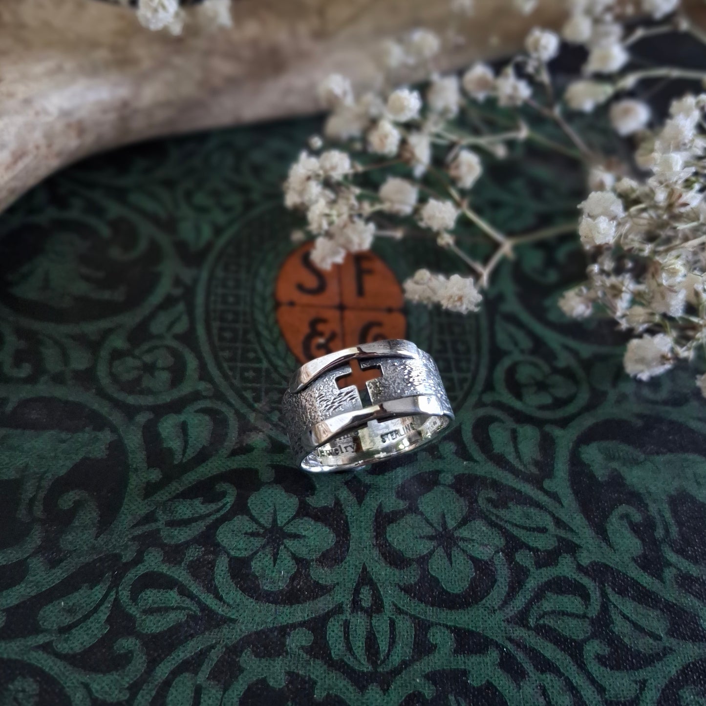 Faith Cross Ring with Pray Trust Message | Sterling Silver | Made to Order