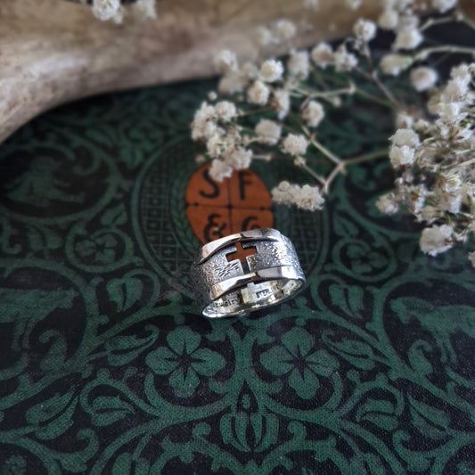 Faith Cross Ring with Pray Trust Message | Sterling Silver | Made to Order