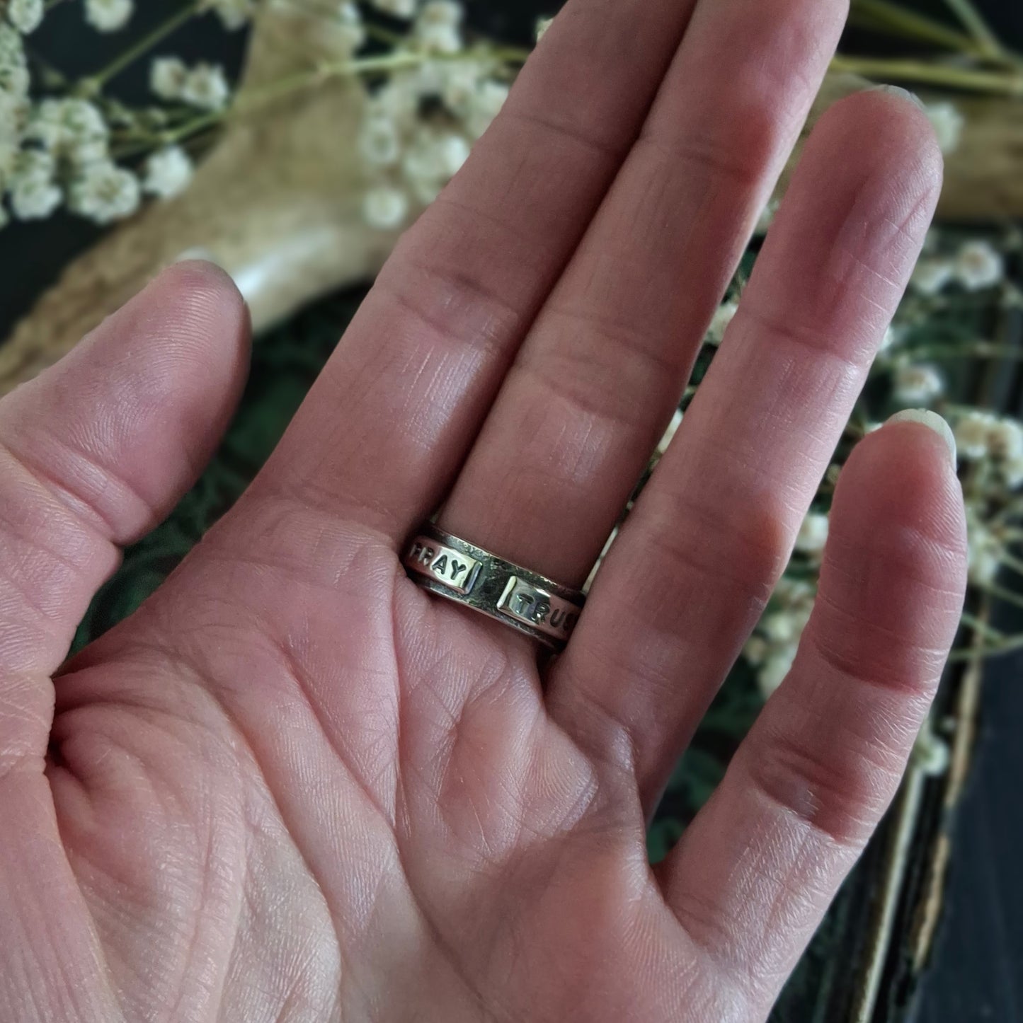 Faith Cross Ring with Pray Trust Message | Sterling Silver | Made to Order