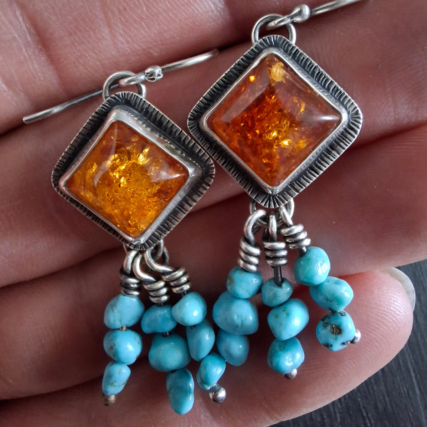 Amber and Sleeping Beauty Turquoise Earrings | Sterling Silver | Western Inspired