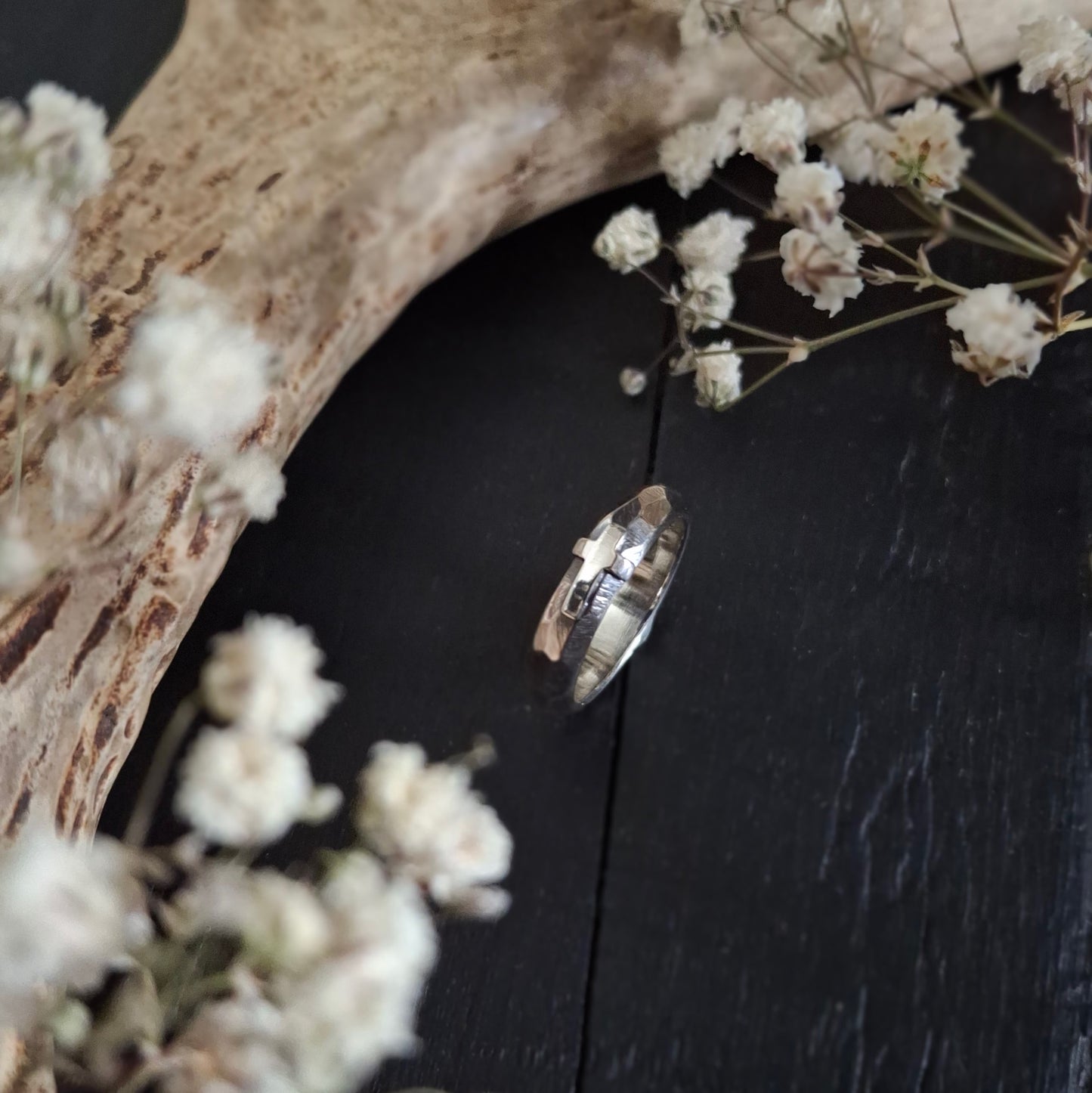 Faceted Sterling Silver Cross Ring | Rustic Handmade Band | Made to Order