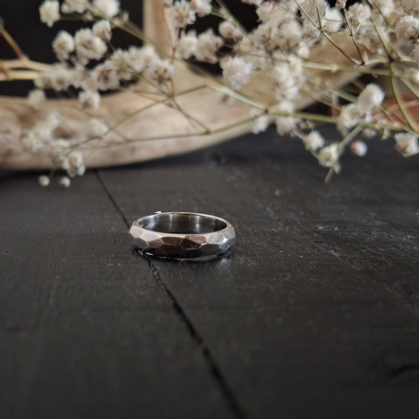 Faceted Sterling Silver Cross Ring | Rustic Handmade Band | Made to Order
