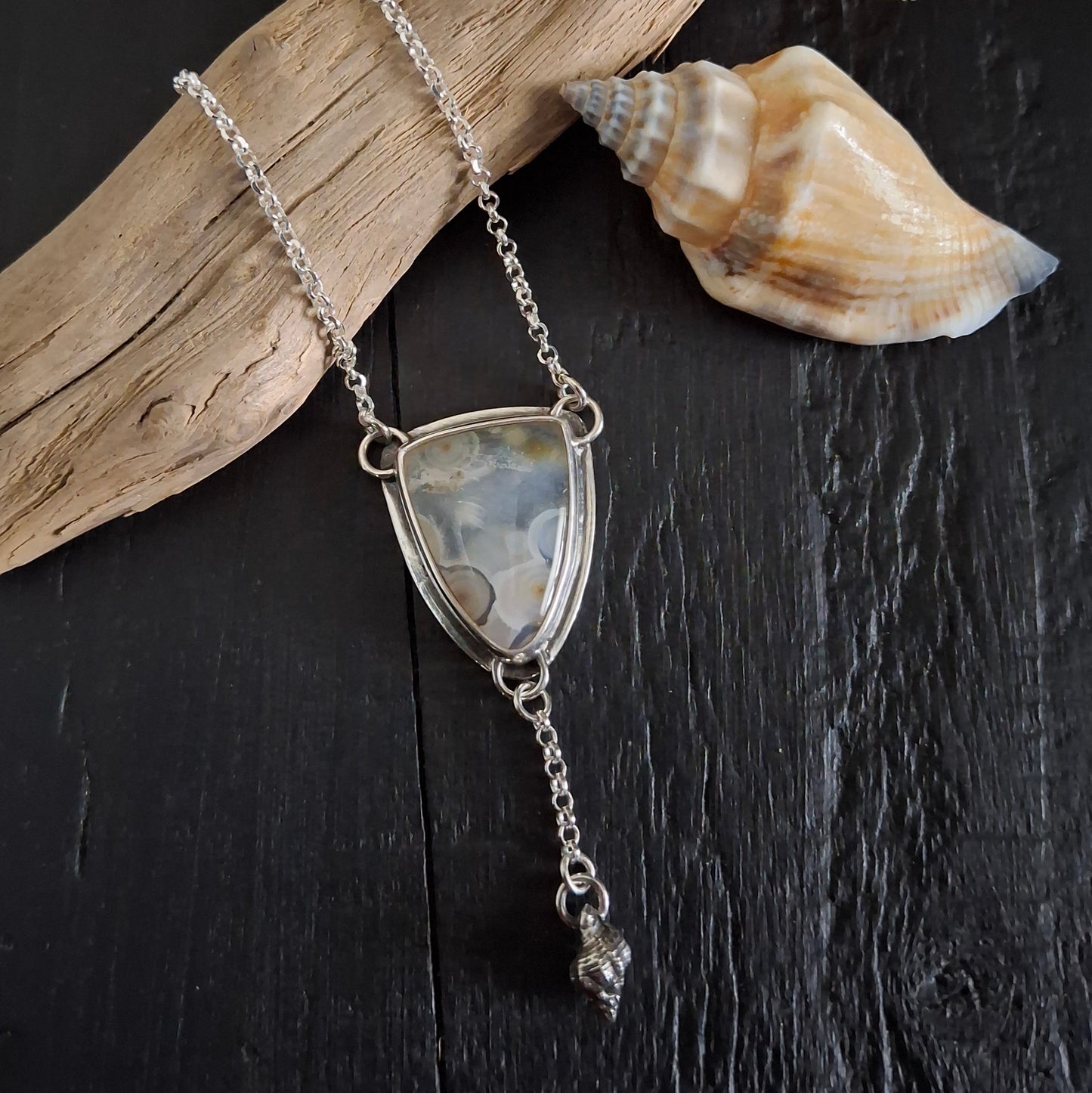Ocean Jasper Necklace with Sterling Silver Shell | Ripple Stone Pendant | Coastal Inspired Jewelry