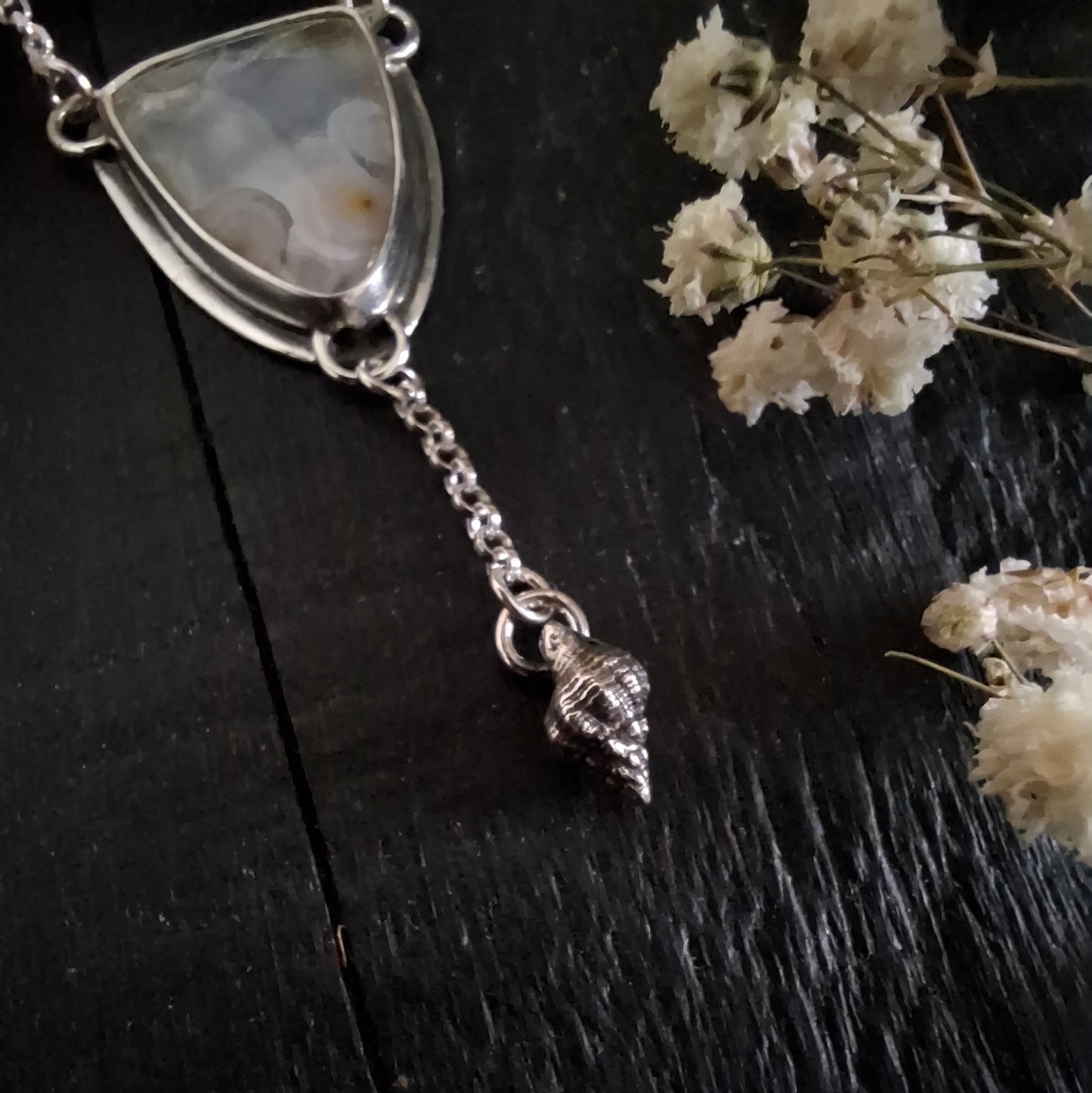 Ocean Jasper Necklace with Sterling Silver Shell | Ripple Stone Pendant | Coastal Inspired Jewelry