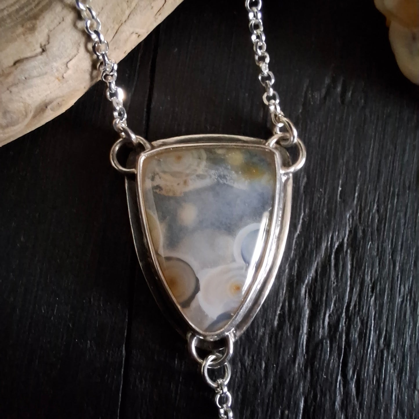 Ocean Jasper Necklace with Sterling Silver Shell | Ripple Stone Pendant | Coastal Inspired Jewelry