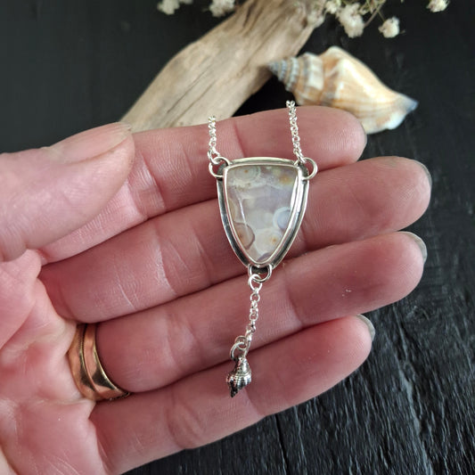 Ocean Jasper Necklace with Sterling Silver Shell | Ripple Stone Pendant | Coastal Inspired Jewelry