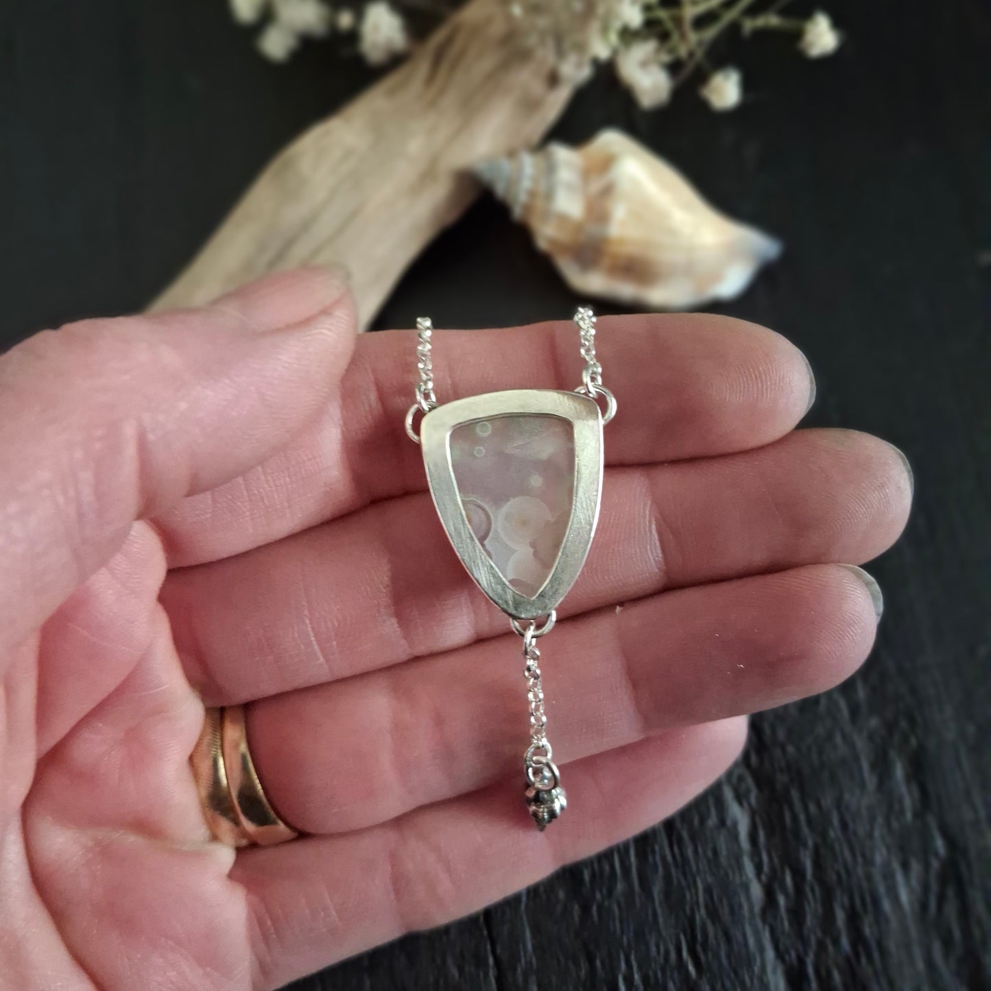 Ocean Jasper Necklace with Sterling Silver Shell | Ripple Stone Pendant | Coastal Inspired Jewelry