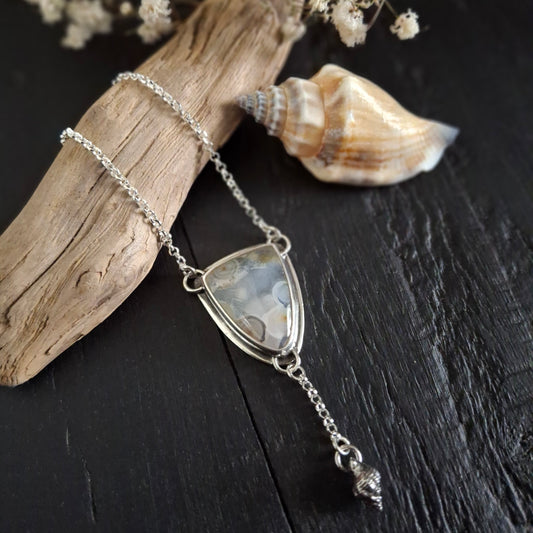 Ocean Jasper Necklace with Sterling Silver Shell | Ripple Stone Pendant | Coastal Inspired Jewelry