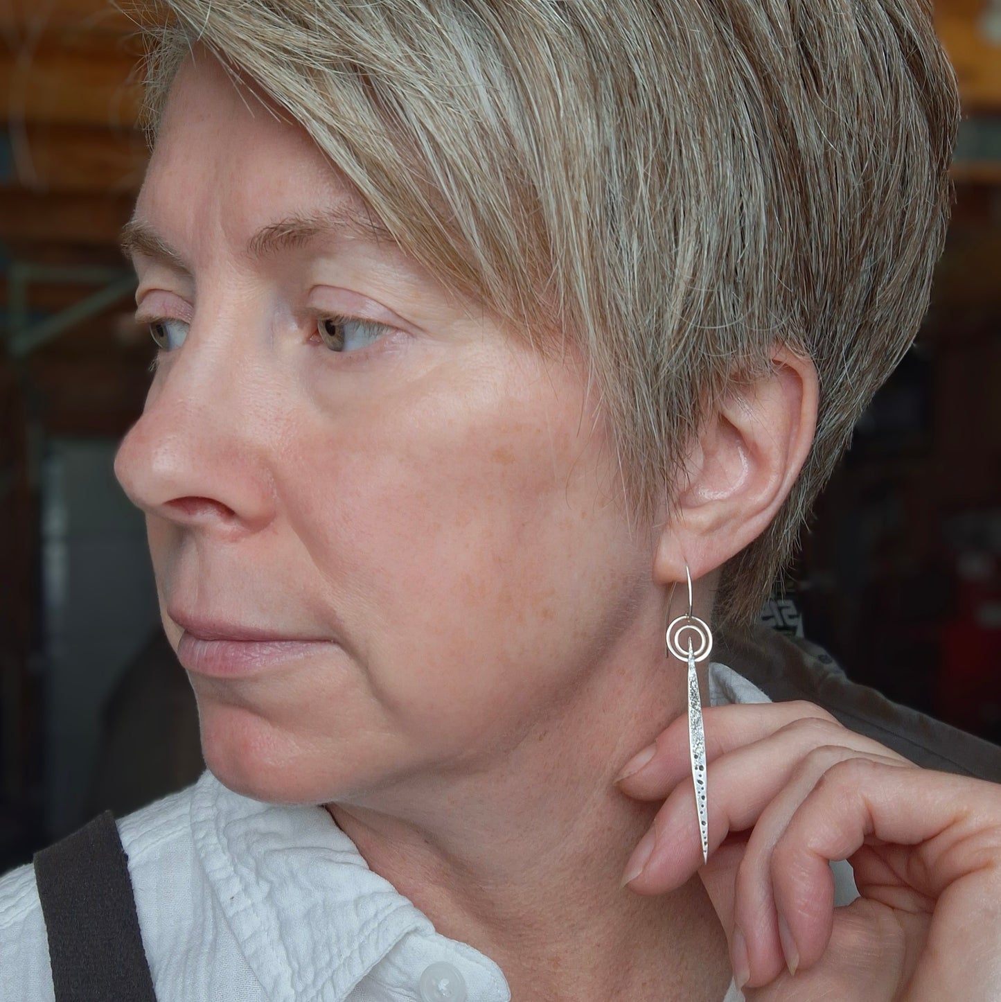True North Compass Earrings | Sterling Silver Rustic Drop Earrings | Handmade Artisan Jewelry