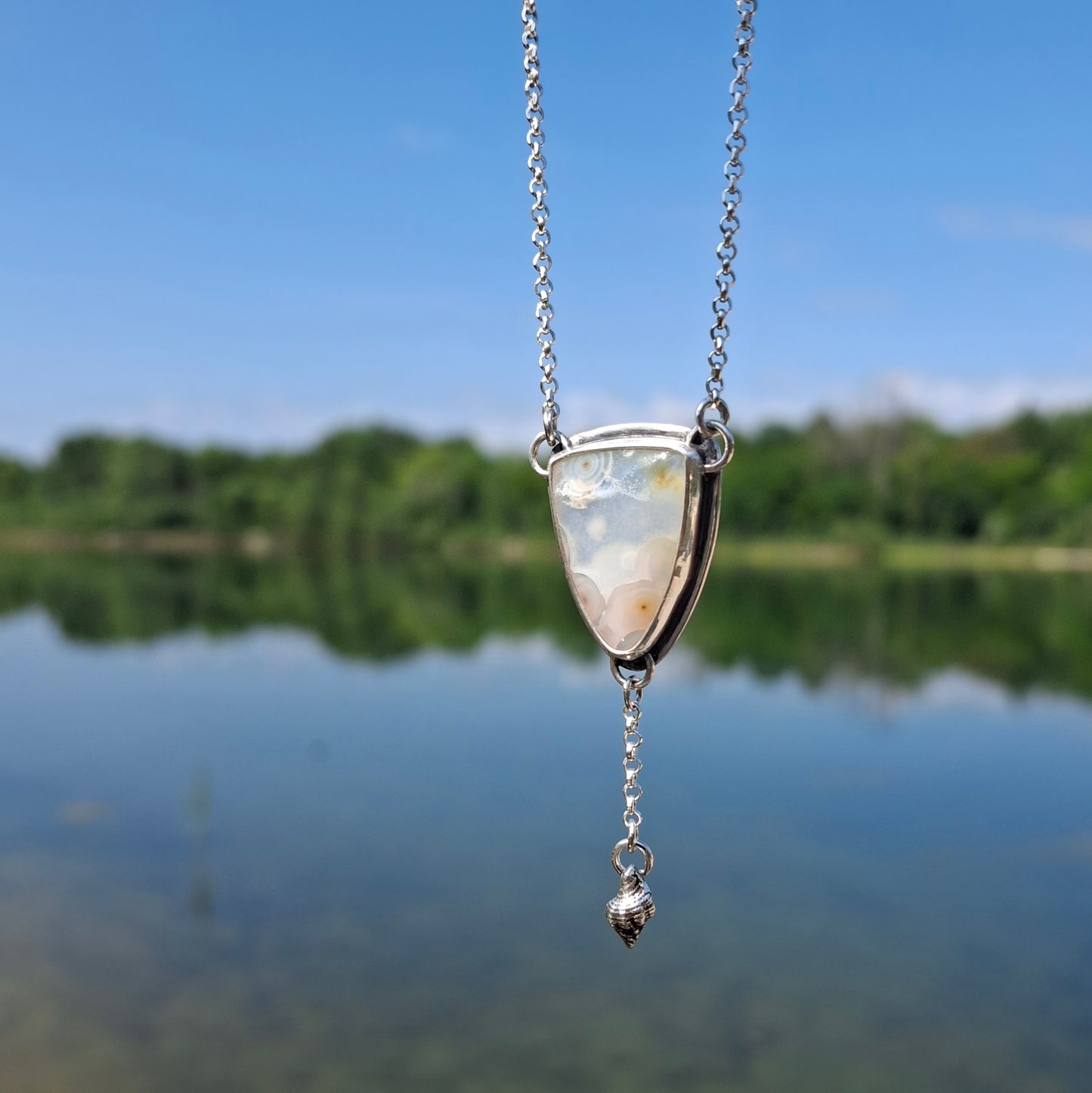 Ocean Jasper Necklace with Sterling Silver Shell | Ripple Stone Pendant | Coastal Inspired Jewelry