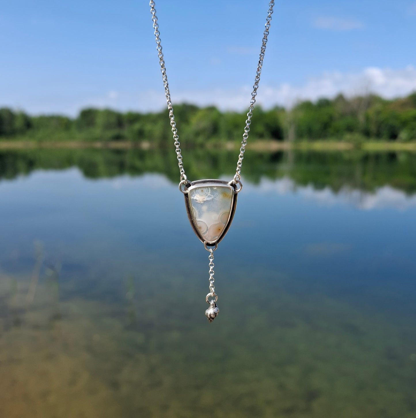 Ocean Jasper Necklace with Sterling Silver Shell | Ripple Stone Pendant | Coastal Inspired Jewelry