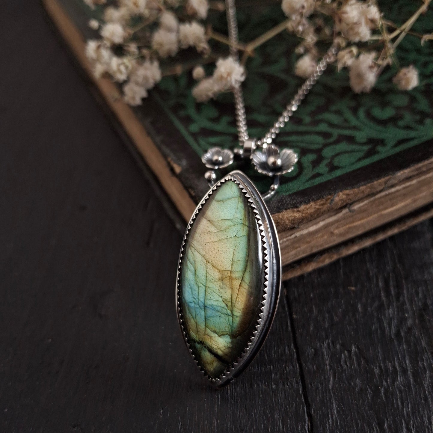 Labradorite Cosmo Flower Pendant | Sterling Silver Necklace