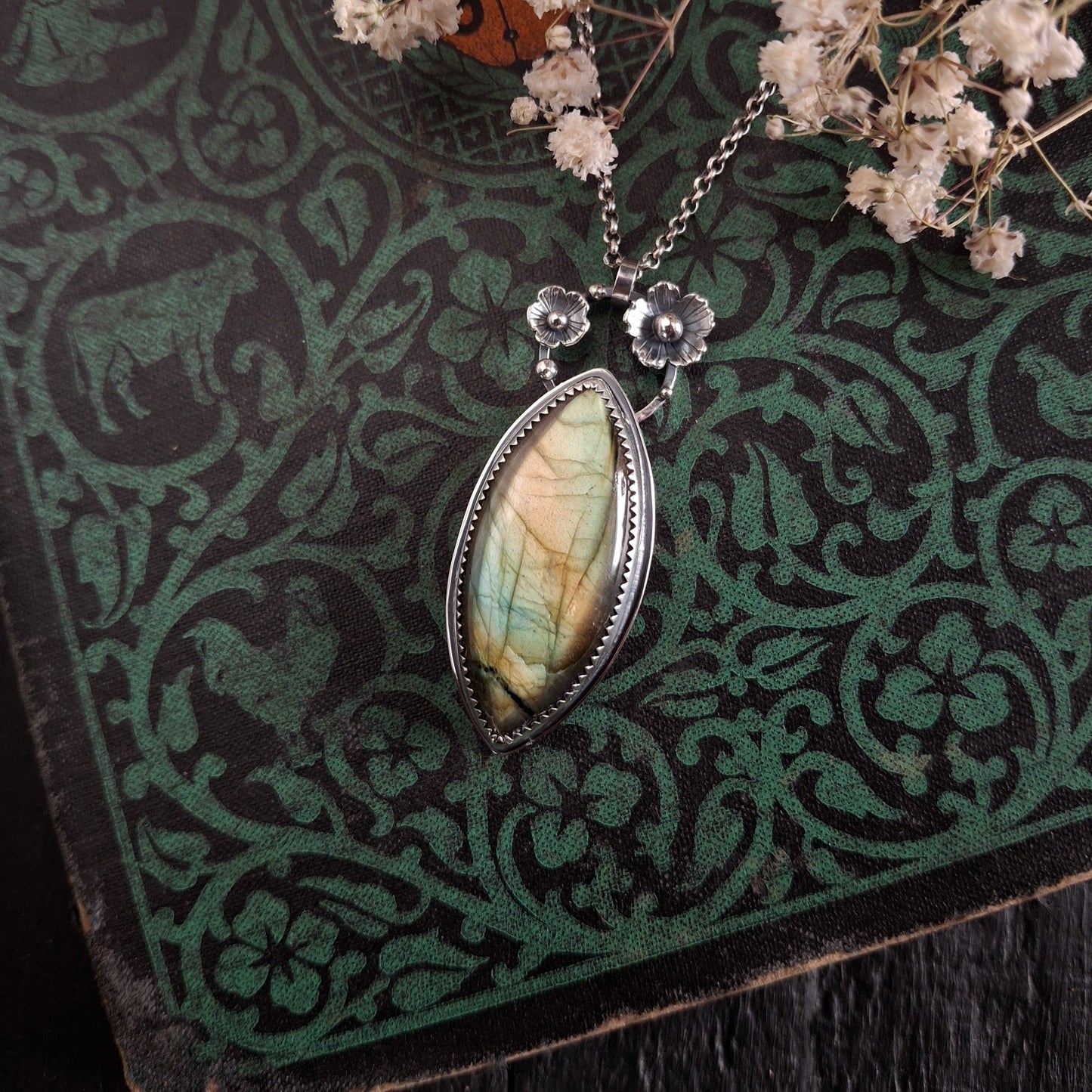 Labradorite Cosmo Flower Pendant | Sterling Silver Necklace