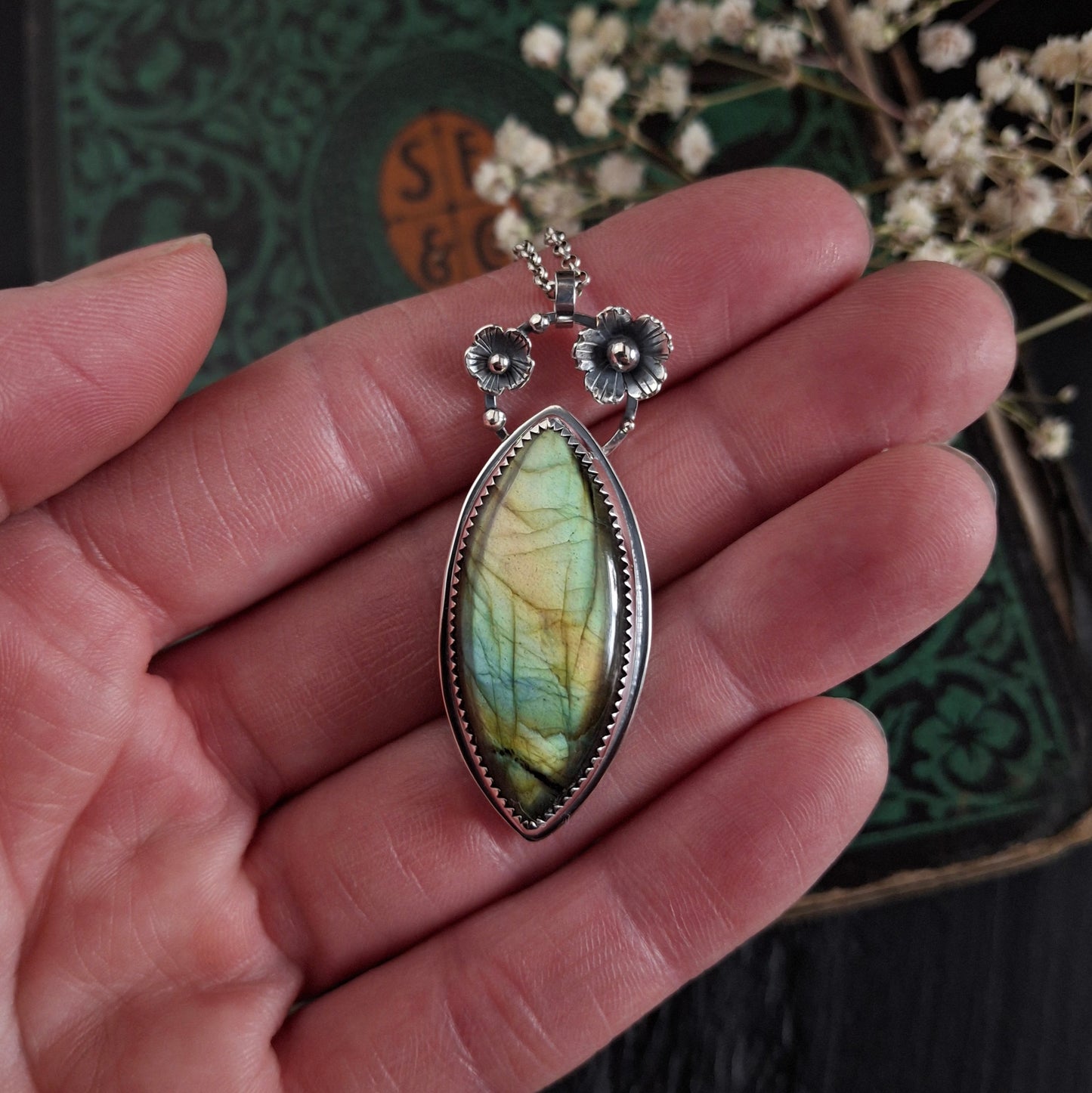 Labradorite Cosmo Flower Pendant | Sterling Silver Necklace