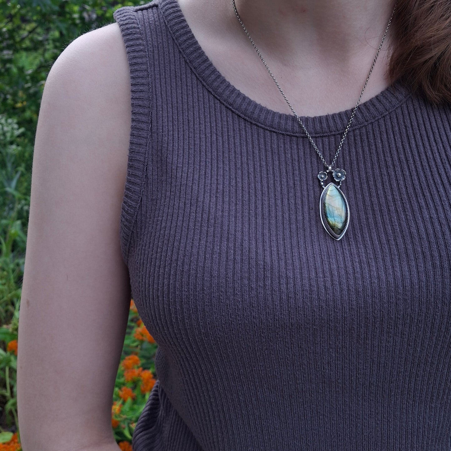 Labradorite Cosmo Flower Pendant | Sterling Silver Necklace