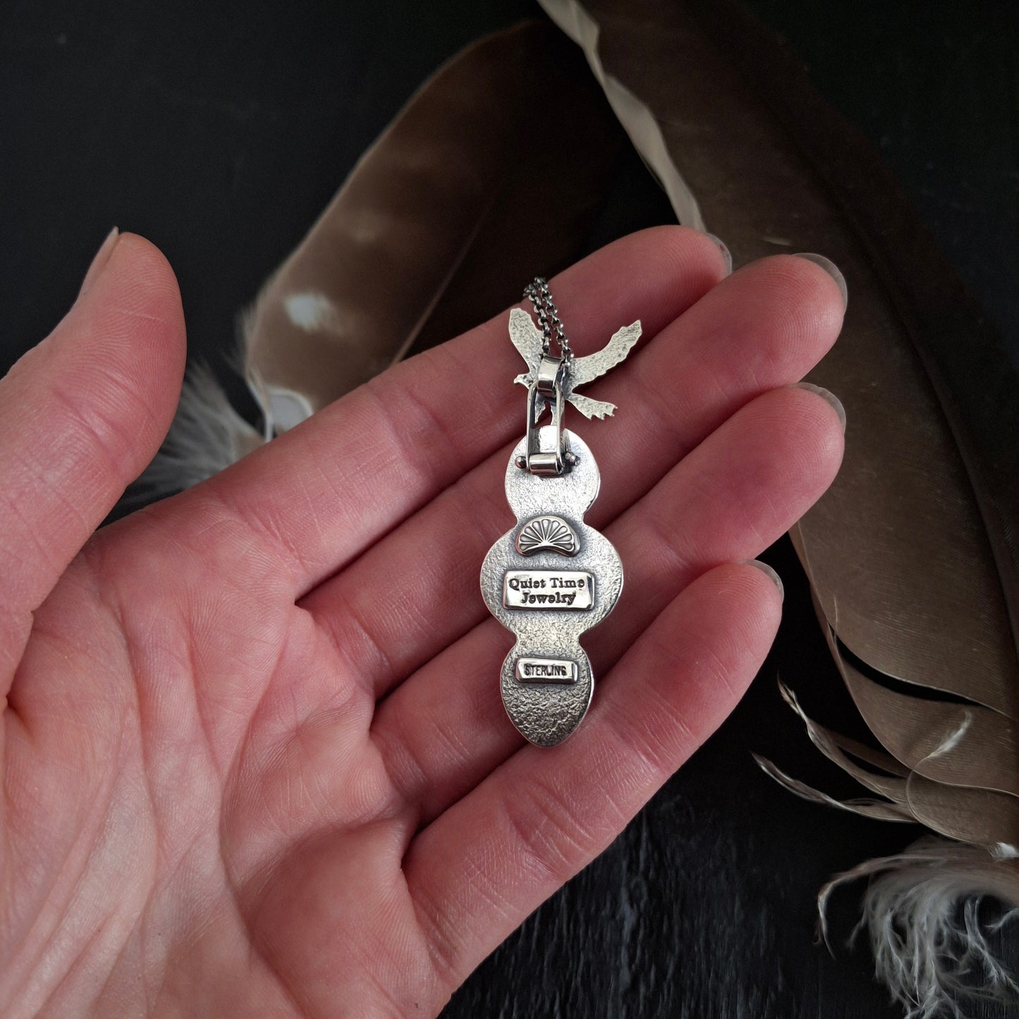 Bird of Prey Pendant | Golden Hill Turquoise & Chalcedony | Handmade Sterling Silver Necklace