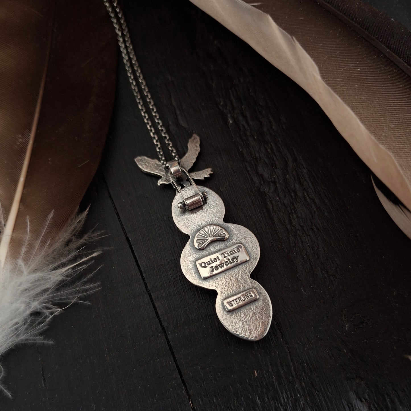Bird of Prey Pendant | Golden Hill Turquoise & Chalcedony | Handmade Sterling Silver Necklace