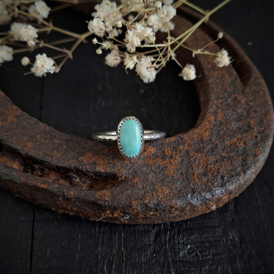 Turquoise Everyday Ring | Sterling Silver Tree Bark Band | Size 7 3/4
