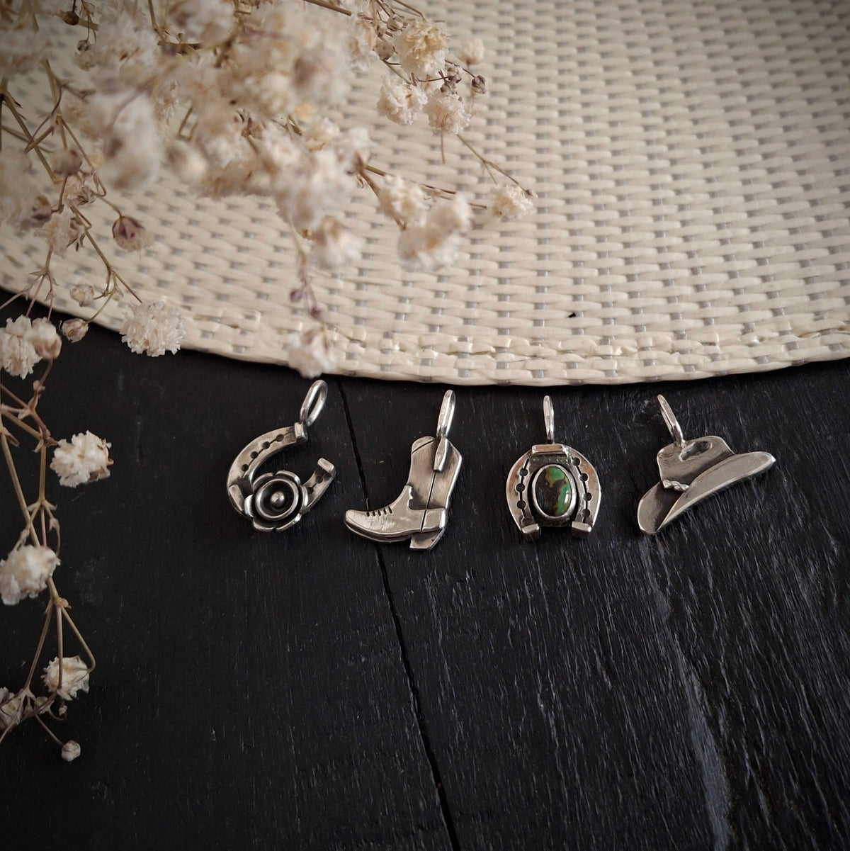 Western Sterling Silver Charms | Reclaimed Silver | Turquoise Accent