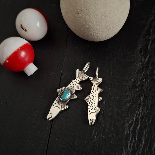 Trout Charms | Reclaimed Sterling Silver | Turquoise Accent