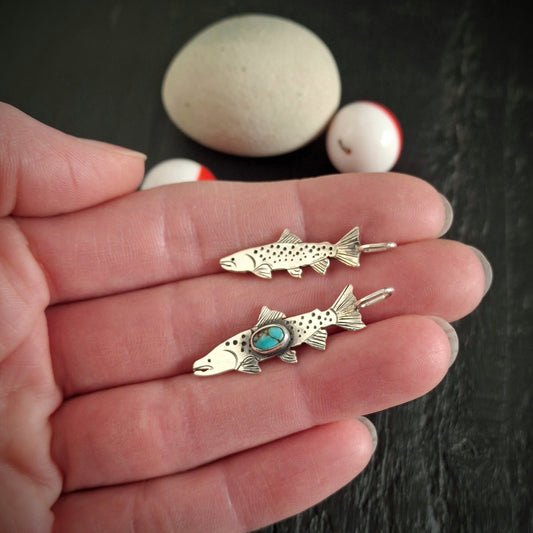 Trout Charms | Reclaimed Sterling Silver | Turquoise Accent