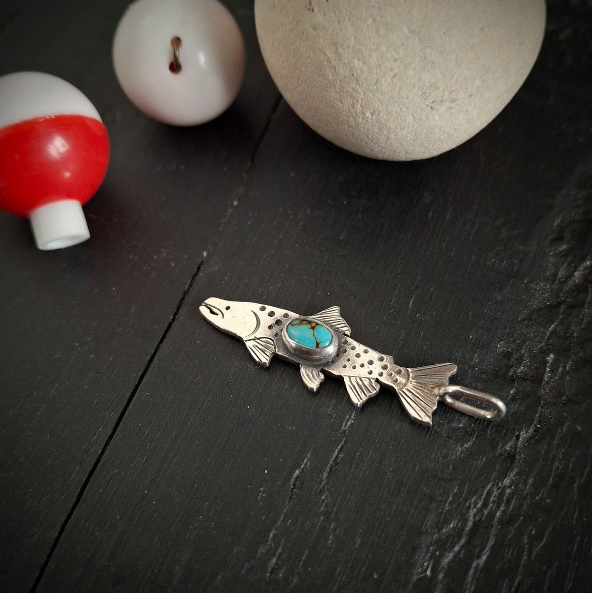 Trout Charms | Reclaimed Sterling Silver | Turquoise Accent